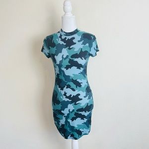 NWT Fashion Nova Short Sleeve Teal Camo Mini Dress